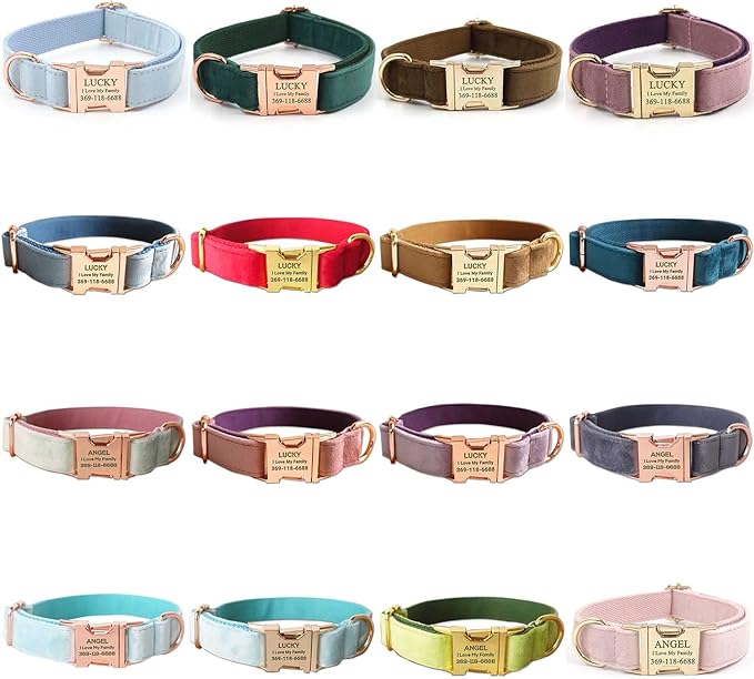 PETDURO Personalized Dog Collar Lavender Soft Velvet for Large Medium Small Boy Girl Dogs - Custom Collar with Name Phone Engraved on Rose Gold Metal Buckle - Add Leash Bow Set via Customize Now