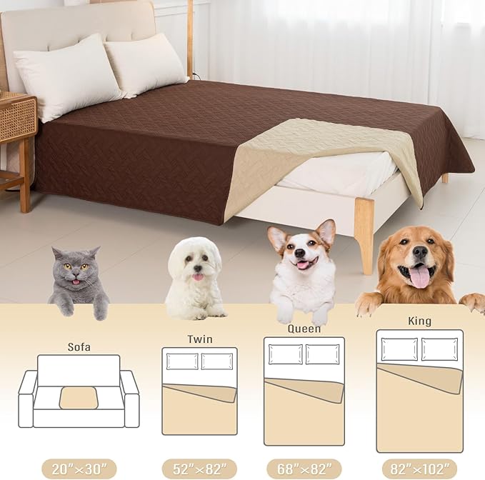 BOCTOPUG Dog Bed Cover for Pets - Blankets Rug Pads for Couch Protection Waterproof Bed Covers Dog Blanket Furniture Protector Reusable Changing Pad (Brown+Beige, 20"x30")