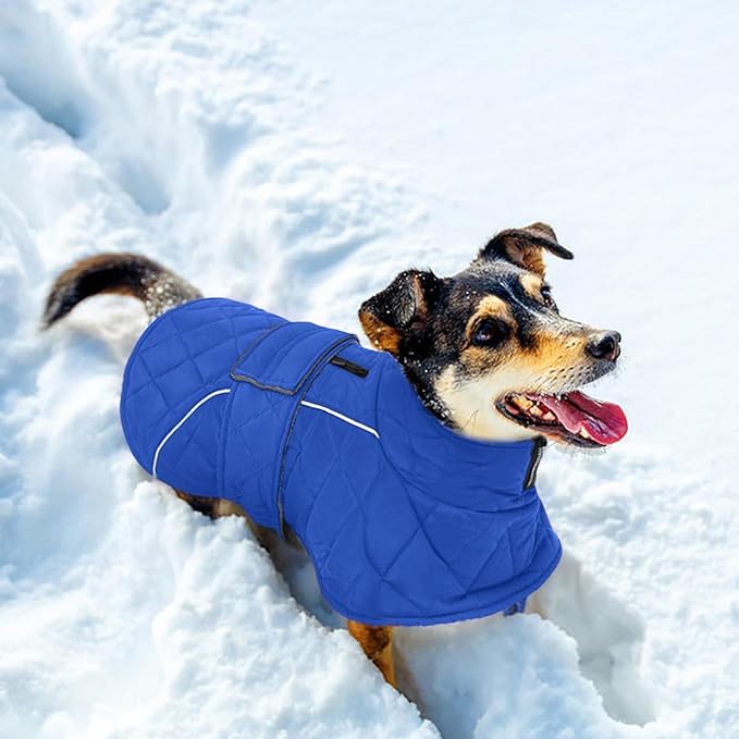 Kuoser Dog Coat, Super-Warm Dog Jacket Windproof Pet Cold Weather Coats for Extra Large Dogs, Fleece Lining Quilted Turtleneck Puppy Snowsuit Reflective Adjustable Doggie Winter Clothes, Blue, 3XL