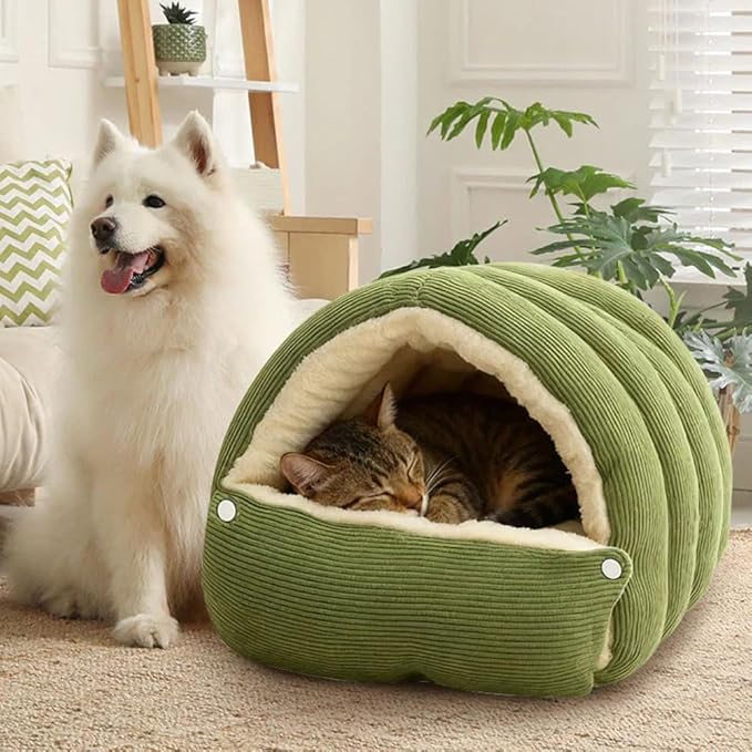 CutyPet Winter Cave,Warmth Cozy Comfort Plush Pet Cave,Cute Cozy Safe Hideaway Cat Bed with Removable Cushion,Warm Soft Removable Washable for Cats and Dogs (Brown Plaid, L:25.59 * 15.74 * 11.02 in)