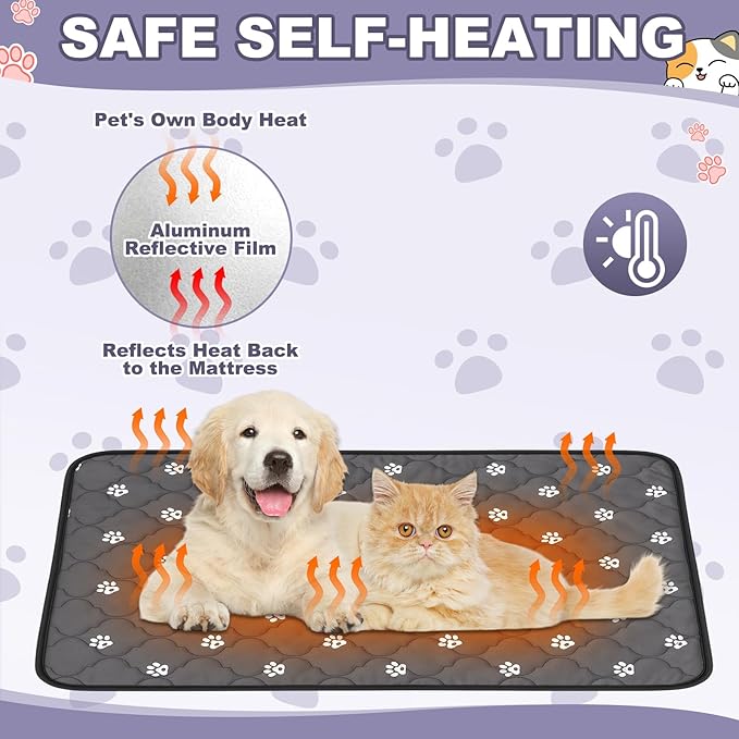 Riakrum 4 Pack Self Heating Cat Bed Pad Self Warming Pet Dog Mat Non Slip Washable Cat Kennel Crate Pad with Storage Bag for Indoor Outdoor Small Medium Dog Kitten (28 x 45 Inches)