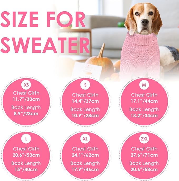 SUNFURA Small Dog Sweater, Turtleneck Dog Sweater for Cold Weather, Puppy Knitwear Pullover for Christmas Thanksgiving, Pet Winter Knitted Sweatshirt for Pug Dachshund, Pink S