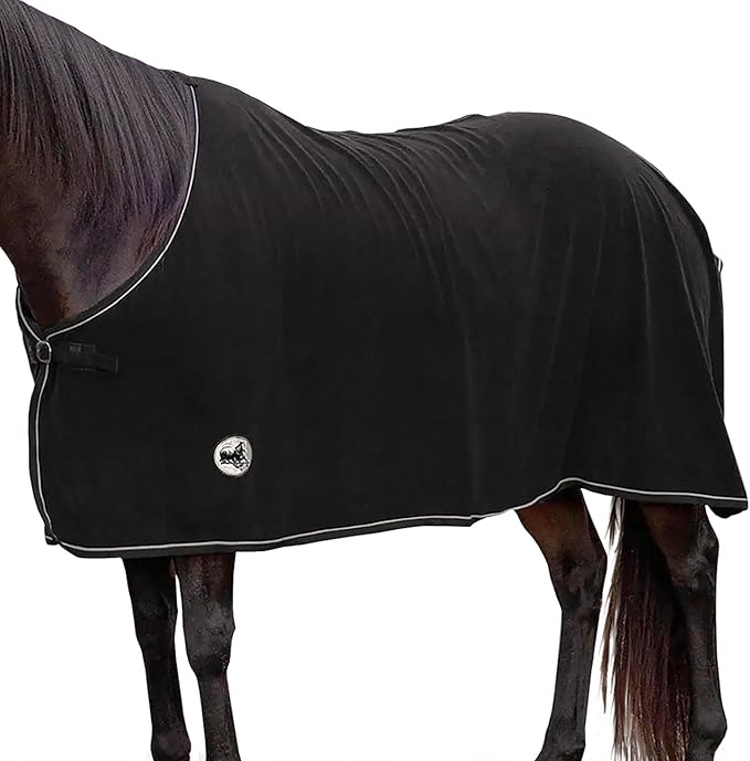 Jeffers Horse Fleece Cooler Blanket - Lightweight, Moisture-Wicking Western Blanket for Winter Warmth & Stable Use, Adjustable Fit, Durable & Easy-Care - Size 84", Black