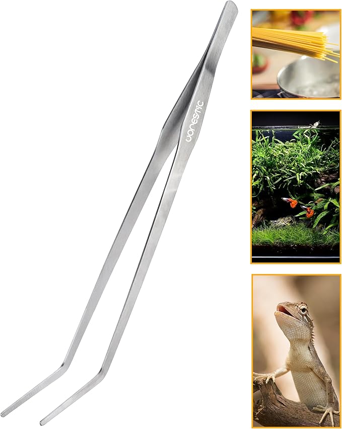 VORESTIC 15 Inches Heavy Duty Reptile Feeding Tongs, Curved Aquarium Tweezers, Reptile Tongs, Fish Feeding Tongs, Reptile Feeding Tweezers, Long Tweezers for Aquarium and Terrarium