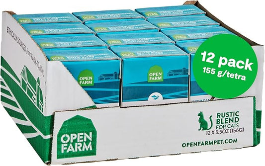 Open Farm Rustic Blend Wet Cat Food, Complete & Balanced Medley with Human-Grade Ingredients, Humanely-Raised Meat, Non-GMO Veggies & Bone Broth, Herring & Mackerel Recipe, 5.5oz Packs (Case of 12)