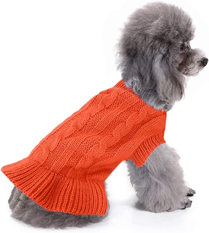 CHBORCHICEN Small Dog Sweaters Knitted Pet Cat Warm Dog Sweatshirt Winter Clothes Kitten Puppy Sweater (XS, Dress-Orange)