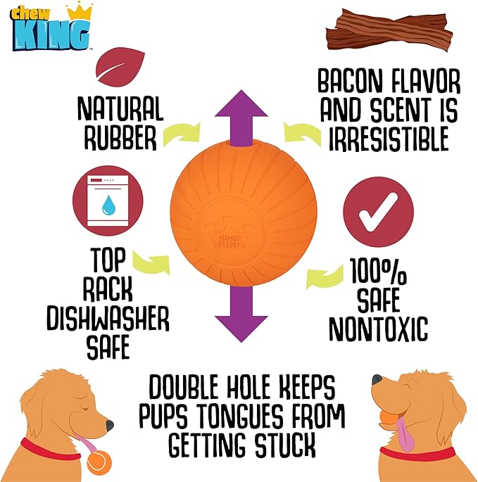 Chew King by Mammoth Bacon Flavored Dog Balls, Supreme 2.5" 2-Pk