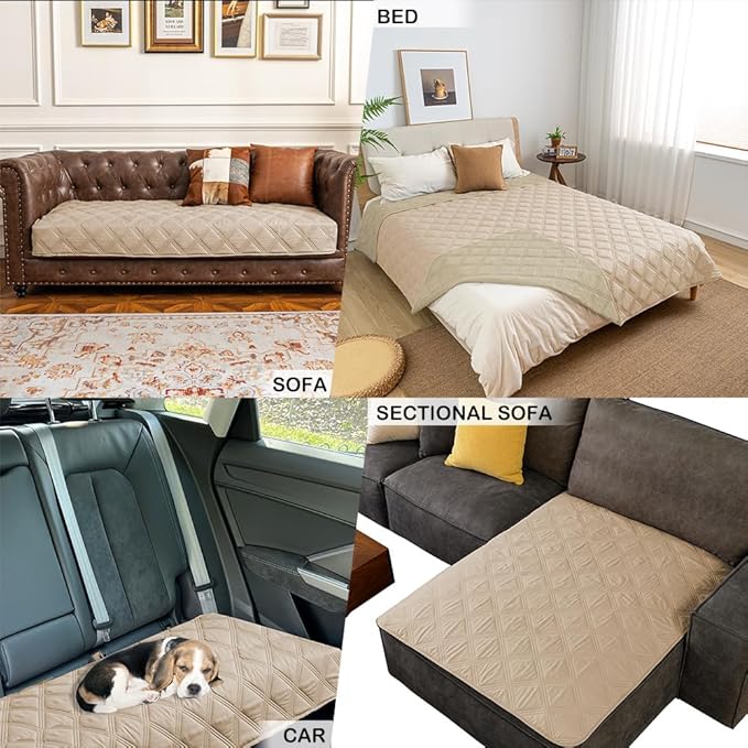 fuguitex Waterproof Dog Blanket Reversible for Small Dogs Resistant Leakproof Washable Couch Cushion Bed Protector Cover for Indoor Furniture Pet Friendly（30"*53",Beige+Khaki
