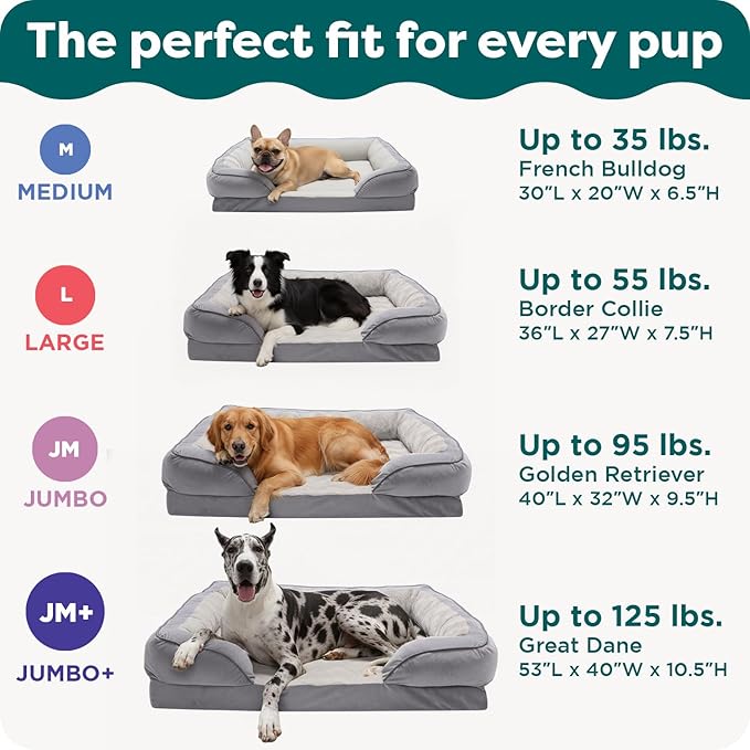 Furhaven Orthopedic Dog Bed for Medium/Small Dogs w/ Removable Bolsters & Washable Cover, For Dogs Up to 35 lbs - Plush & Velvet Waves Perfect Comfort Sofa - Brownstone, Medium