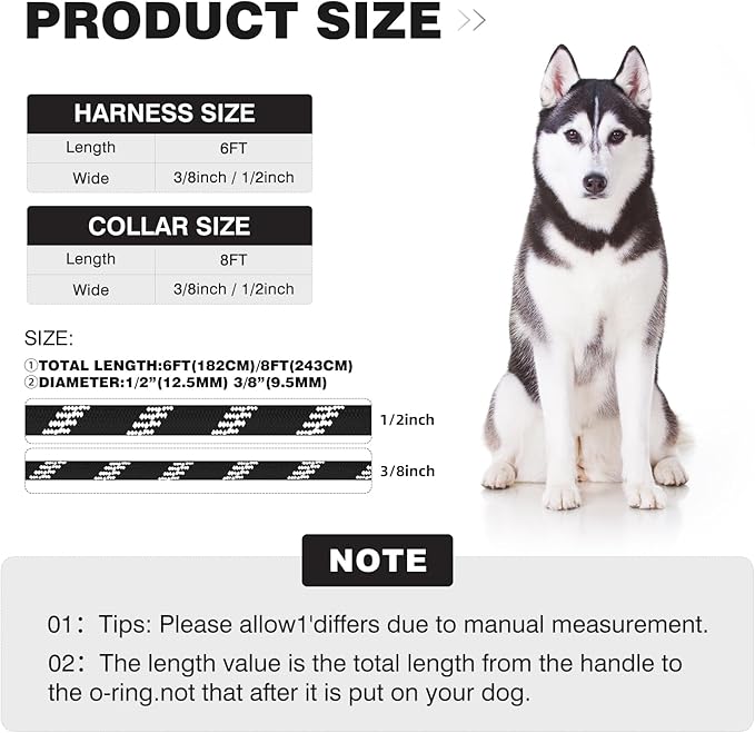 Lynxking No Pull Rope Dog Harness No Pull Reflective Leash Harness Collar 3 in 1 Dog Halter Harnesses Adjustable for Large Giant Dog (Black, Large 1/2 inch)