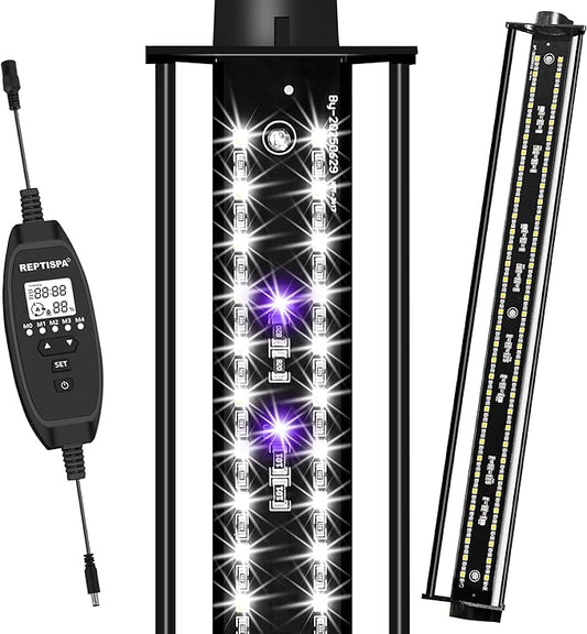 LED UVB Light for Reptiles, 15W 16-Inch Reptile LED Light for Bearded Dragon Lizard Gecko Snake Turtle, Aluminum UVA UVB Lamp Fixture Controller with Dimming and 4 UVI Modes