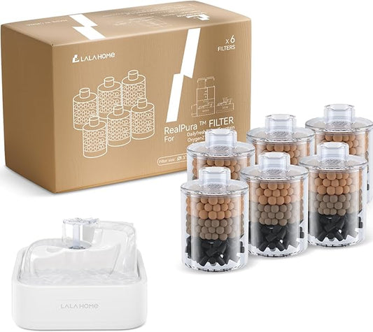 RealPura Fountain Filter Replacement 6PC Compatible with RealFountain Pet Water Dispensor, 3-Month Set of Filter Refill for Smart Bowl Multi-Layer Filtration for Fresh Water, Easy to Replace