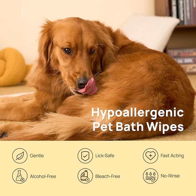 HICC PET Cleaning Deodorizing Glove Wipes for Dogs & Cats, Vet Recommended Hypoallergenic Hydrating & Nourish Fur Pet Grooming Glove Wipes, Pet Bathing Wipes for Horse Coat Care,20pcs Coconut Scent