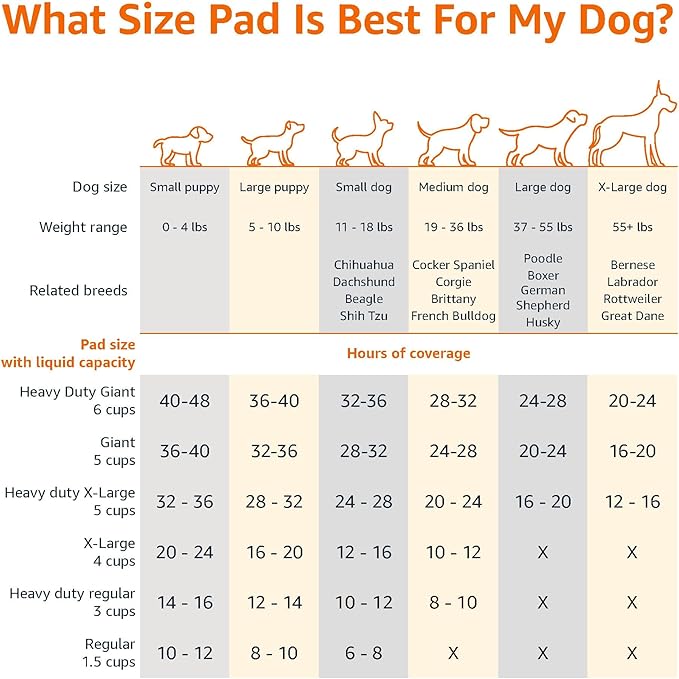 Amazon Basics Heavy Duty Dog and Puppy Pee Pads, 5-Layer Leak-Proof Ultra Absorbent, Quick-Dry Surface, Potty Training, Regular (24x23"), 50 Count, Blue & White