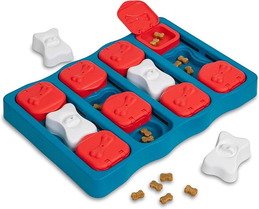 Outward Hound by Nina Ottosson Dog Brick Treat Puzzle Enrichment Toy, Level 2 Intermediate Game, Blue