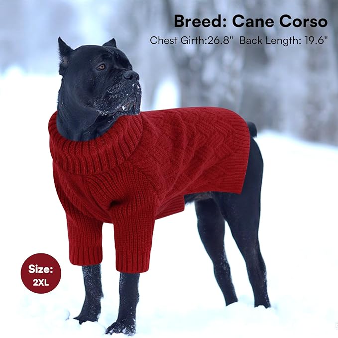 SUNFURA Dog Sweater Large Size Dog, XXL Pet Sweaters for Extra Large Dogs, Doggy Warm Turtleneck Christmas Sweatshirt Cold Weather Knit Pullover for Golden Retriever, Red XXL