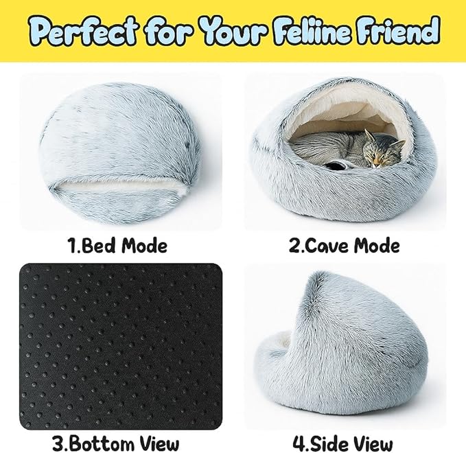 Nest Bed - Lapcatz Cat Beds for Indoor Cats, Fluffy Cat Bed Cave Plush Warm Nest for Cats (Salmon,XXL 32"x32")