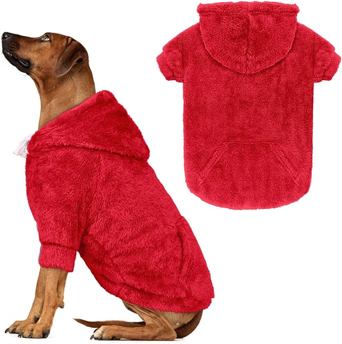 5XL Dog Sweaters for Large Dogs,Extra-Large Dog Hoodie,Warm Fuzzy Fleece Sweatshirt with Hood & Pocket,Leash Hole,Cozy Cold Weather Pet Clothes Sweater Hoodie for Large Dogs(Red,5XL)