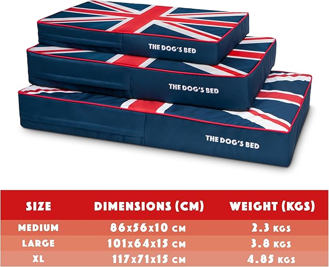 The Dog’s Bed Orthopedic Memory Foam Dog Bed, Large Blue & Red Trim UK Center Flag, Pain Relief for Arthritis, Hip & Elbow Dysplasia, Post Surgery, Supportive, Calming, Waterproof Washable