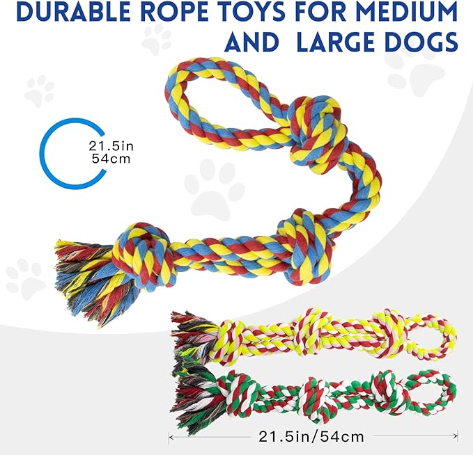 [3 Pack] Dog Rope Toys for Large and Medium Aggressive Chewers, Nearly Indestructible Rope Chew Toys, Heavy Duty 100% Cotton Tug of War Dog Toy for Boredom, Teeth Cleaning
