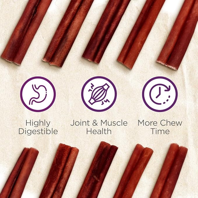 Natural Farm Odor-Free Super Collagen Dog Chews (6-Inch, 20-Pack) The First Ever Real Bull Sticks Alternative: 100% Natural Angus Hide Collagen Treats - More Protein, More Chew Time for All Dogs