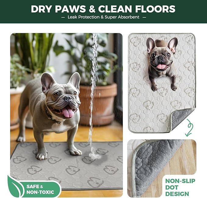 FXW Washable Pee Pads for Dogs, Puppy Pads with Super Absorbent, Specifically Designed for Potty Training, 35" Square, Khaki, 4 Packs