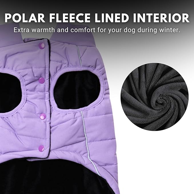 Spark Paws Dog Winter Jacket, Water-Resistant Coat, Warm Reflective Windproof Fleece-Interior, for Medium and Large Dogs - Lilac - S