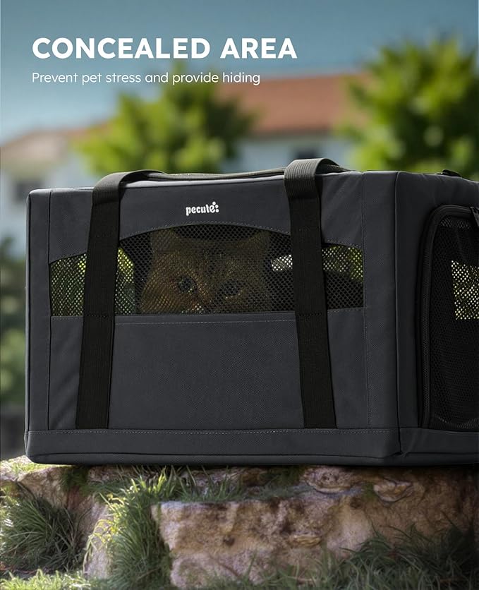Pecute Cat Carrier Stale, Pet Carrier Breathable and Portable, Cat Carriers Bag with Scientific Hidden Partition, Carriers for Cat Under 11lbs, Dog Carriers Suitable for Travel and Outing, Dark Gray