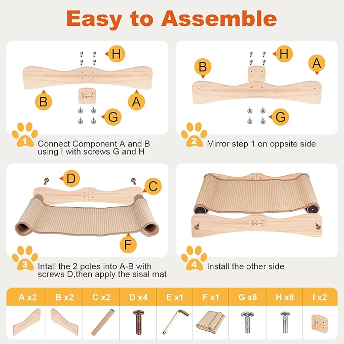 Oroonoko 2-in-1 Natural Sisal Cat Scratcher Bed & Lounge - Large Scratching Post, Cat Hammock Bed, Scratch Pad for Indoor Cats, Non-Tip Wood Base, Modern Cat Furniture, Easy Assembly (Wave Design)