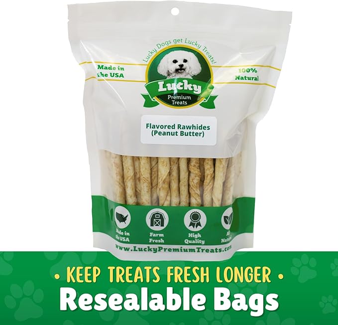 Peanut Butter Rawhide Twist Sticks Dog Treats – 200ct. Premium Rawhide Chew Sticks – Long Lasting Peanut Butter Flavored Chews for Small Dogs Made in USA with Natural Beef Hide