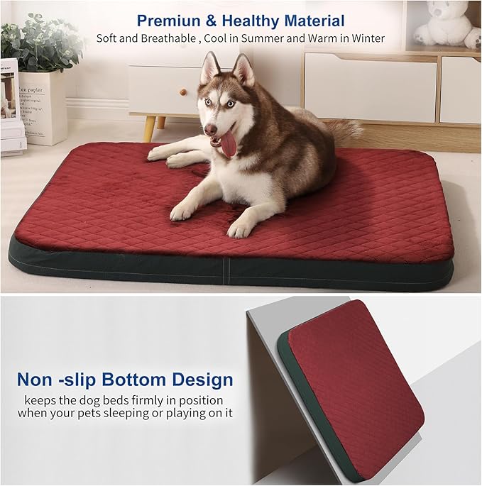JoicyCo Dog Bed for Medium Dogs, Orthopedic Foam Dog Bed, Joint Relief Pets Sleeping Mattress, Non Slip Bottom with Washable Removable Cover, Wine Red