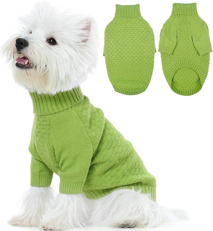 Kuoser Dog Sweater Thick Warm Puppy Turtleneck Sweaters, Cold Weather Cable Knitwear Soft Dog Sweaters for Small Dogs Girl Boy, Solid Pet Pullover Sweater Winter Fall Clothes, Green S