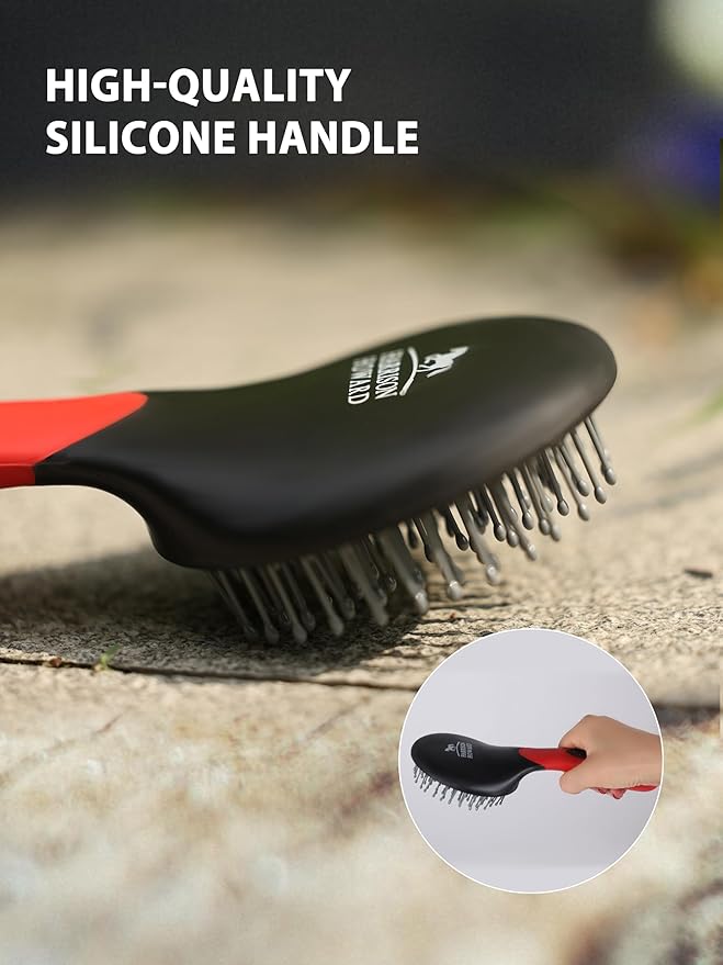 Harrison Howard 7 Pieces Horse Grooming Kit Horse Bathing Supplies Brushes for Grooming with Convenient Organizer Tote Red