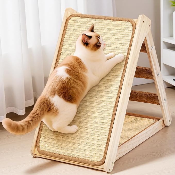 Large Sisal Cat Scratcher, Cat Scratching Post Tower Assembled - Solid Wood Sisal Scratching Posts for Indoor Cats Adults