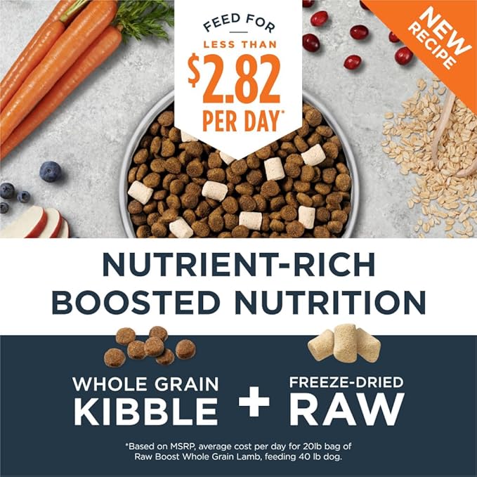 Instinct Raw Boost, Natural Dry Dog Food with Freeze Dried Pieces, High Protein, Whole Grain Recipe - Real Lamb & Oatmeal, 3.5 lb. Bag