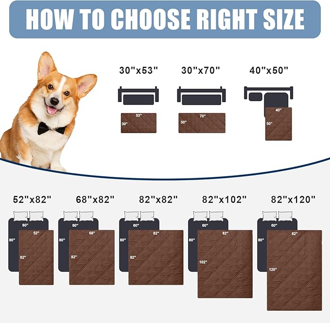 Smiry Waterproof Dog Bed Cover Pet Blanket, Soft Washable Dog Blanket for Furniture Bed Couch Sofa Reversible, Checkered (82"x82", Brown/Chocolate)
