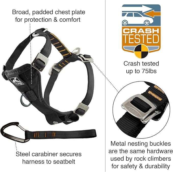 Kurgo Enhanced Strength Tru-Fit Dog Car Harness - Pet Travel Safety Harness - Crash Test Certified Fit - Five Point Adjustment - Secure Buckle - Padded Chest - Charcoal - Medium