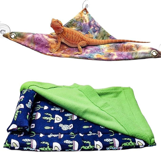 Bearded Dragon Tank Accessories, Reptile Bedding Hammock Soft Fabric Warm Sleeping Pillow with Cover Substrate for Bearded Dragon Leopard Gecko Lizard