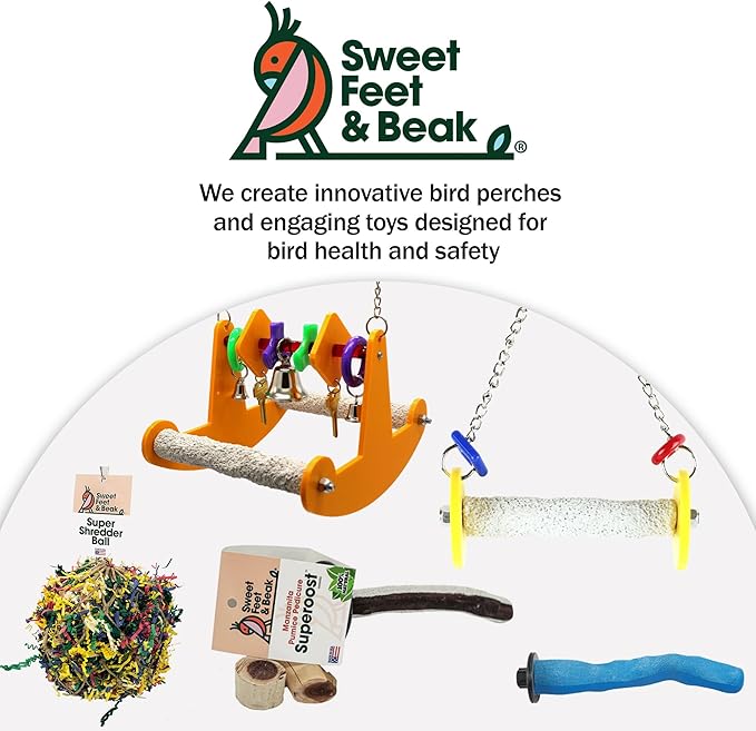 Sweet Feet and Beak Roll Bird Swing - Perch Bird Toys Trims Nails and Beaks, Safe and Non-Toxic Bird Cage Accessories for Small and Large Birds, Swinging Toys Birds Will Love, XL 11 Inches