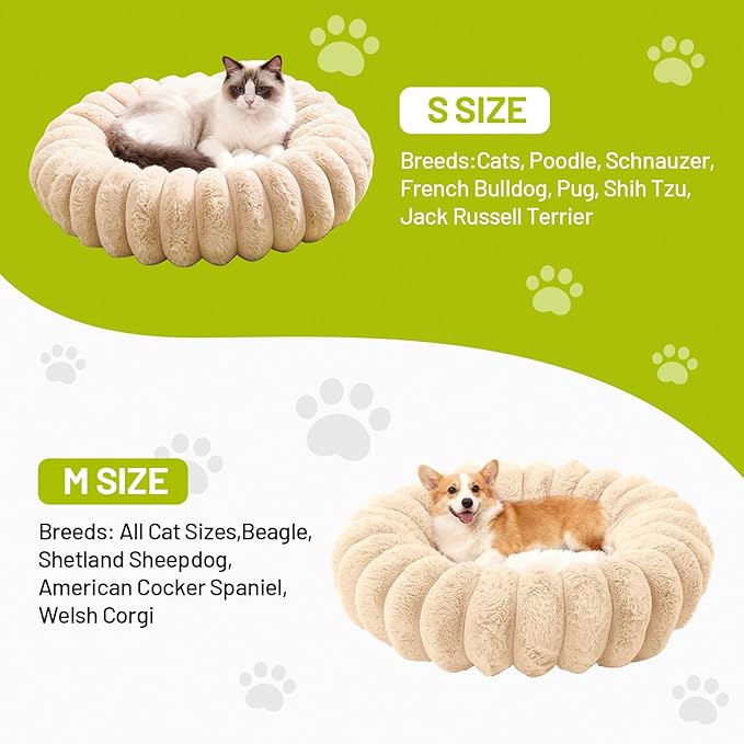 Cloudsoft Flower Cat Bed and Dog Bed, Washable Plush Pet Bed with Non-Slip Water-Resistant Bottom, Faux Furfor Cats & Small Dogs Up to 33 lbs, 29.9"x29.9" (Light Beige)