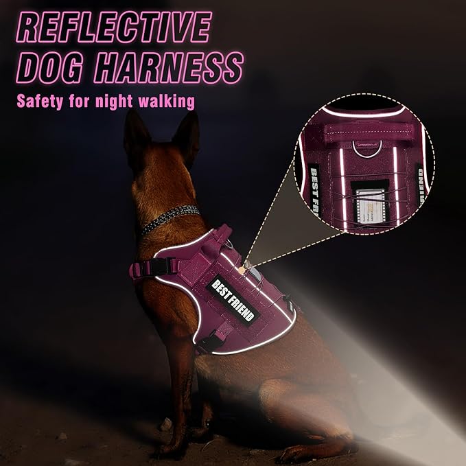 Tactical Dog Harness Medium Sized Dog,No Pull Military Dog Vest with Handle,Reflective Heavy Duty Pet Harness for Walking Hiking Training Pink M