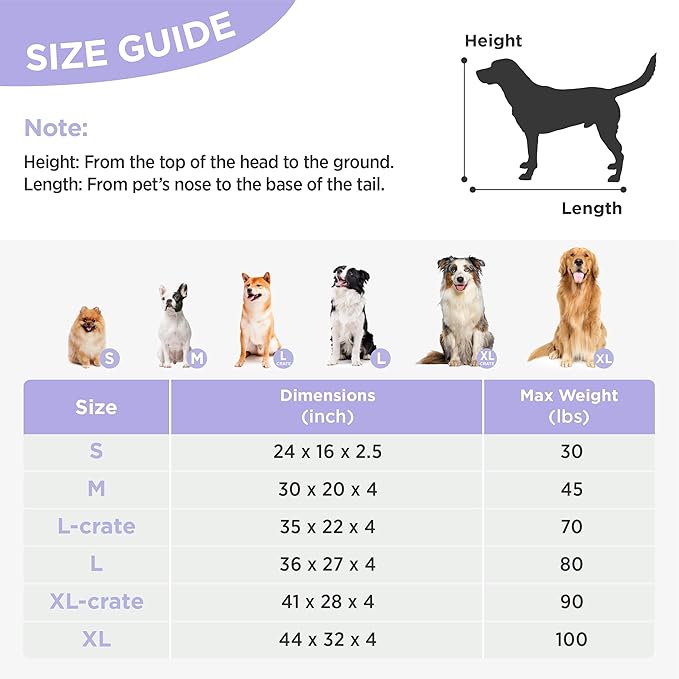 LE SURE Extra Large Dog Bed-Thick Shredded Chopped Foam Pet Bed Indoor with Removable Cover, Cute Modern Fuzzy Plush & Anti Slip Bottom, Purple