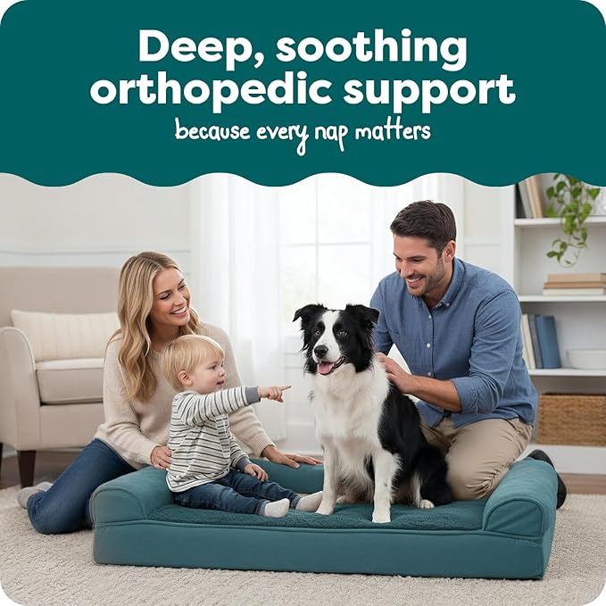 Furhaven Orthopedic Dog Bed for Large/Medium Dogs w/ Removable Bolsters & Washable Cover, For Dogs Up to 55 lbs - Plush & Suede Sofa - Deep Pool, Large