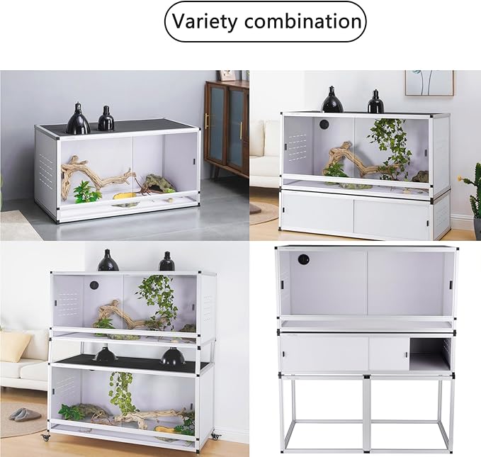 PVC Reptile Terrarium 44''x20''x20''Stackable Space Efficient ToxiRium Large Reptile Terrarium 76 Gallons for Bearded Dragon Gecko Lizard Snake,Vivarium with Sliding Doors Lock-2pcs with spacers