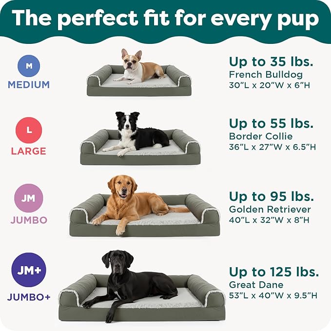 Furhaven Orthopedic Dog Bed for Large Dogs w/ Removable Bolsters & Washable Cover, For Dogs Up to 125 lbs - Luxe Faux Fur & Performance Linen Sofa - Charcoal, Jumbo Plus/XXL