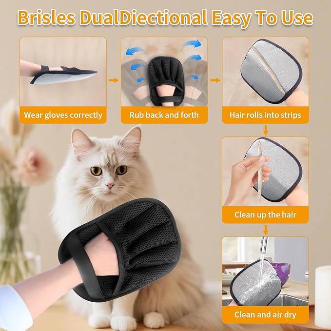 Pet Hair Removal Glove, 2025 Upgraded Five-Finger Electrostatic Grooming Tool for Cats & Dogs, Reusable Magic Fur Remover for Furniture, Car, Couch & Clothing, Essential Pet Grooming Supplies (1)