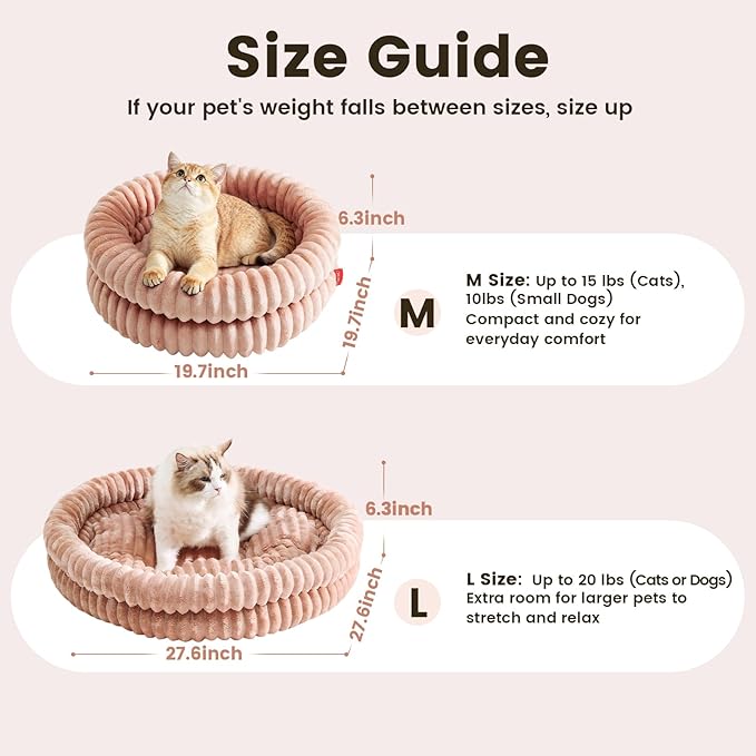 Extra Large Fluffy Cat Beds for Indoor Cats, Washable Round Orthopedic Dog Bed for Small Medium Dogs, Soft Fuzzy Pet Bed with Non-Slip Bottom, Cute Kitten Bed, 27.6x27.6x6.3 in, Dark Pink