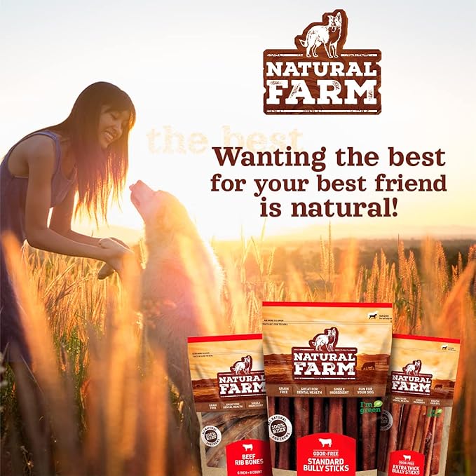 Natural Farm Odor-Free Super Collagen Dog Chews (3-5 Inch, 10-Pack) The First Ever Real Bull Sticks Alternative: 100% Natural Angus Hide Collagen Treats - More Protein, More Chew Time for All Dogs