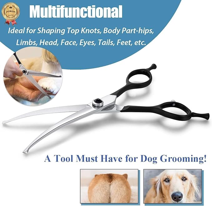 Dream Reach 6.5" Downward Curved Dog Grooming Scissors for Trimming Face and Paws, Safety Round Tip Shears for Pet Dogs and Cats, Professional Pet Grooming Scissors Black