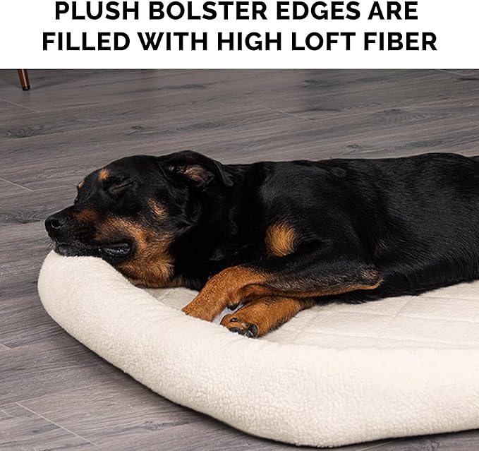 FurHaven Dog Bed for Extra Small Dogs & Cats, Bolster Crate Pad with Soft Supportive Base for Carriers & Kennels, Machine Washable, Extra Small, Sherpa Fleece, Cream